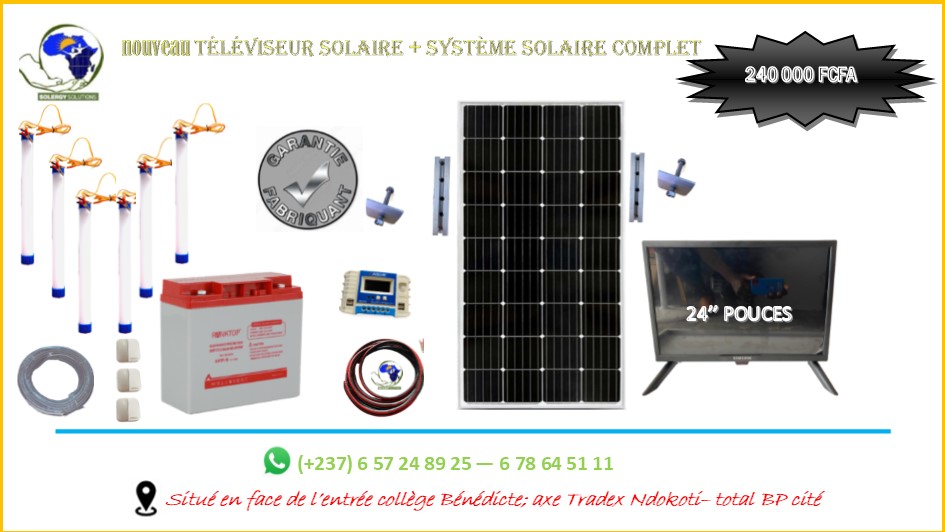 TV solaire 26"+ 6 AMPOULES SOLAIRES + Images gratuites+ alimentation solaire